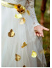 Ivory Lace Tulle Gold Petals Sweet Flower Girl Dress